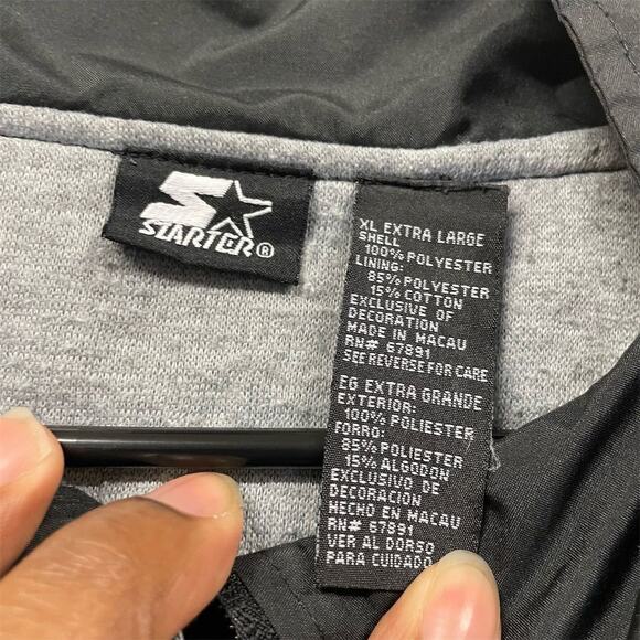 VTG Starter Men's XL Black Striped Windbreaker Jacket Full Zip Casual - Picture 6 of 9